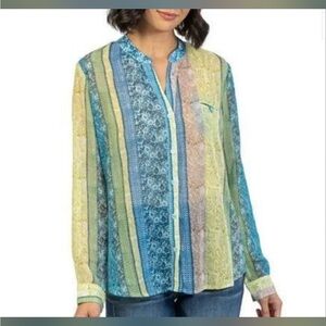 Kut From the Cloth Multicolor Patterned Striped Women's Sheer Top Size Small